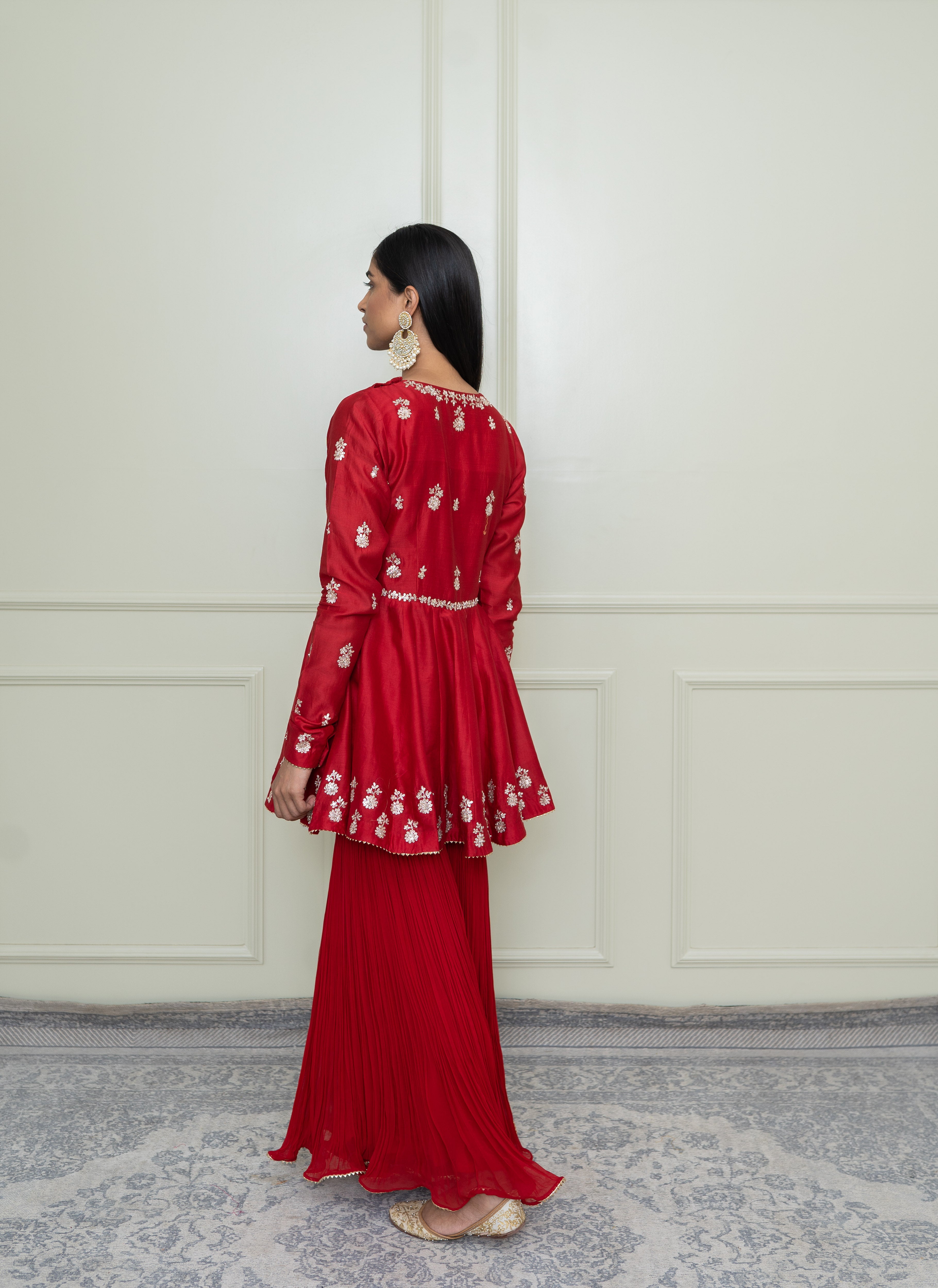 Shahana-Scarlet Red Georgette Gharara Set