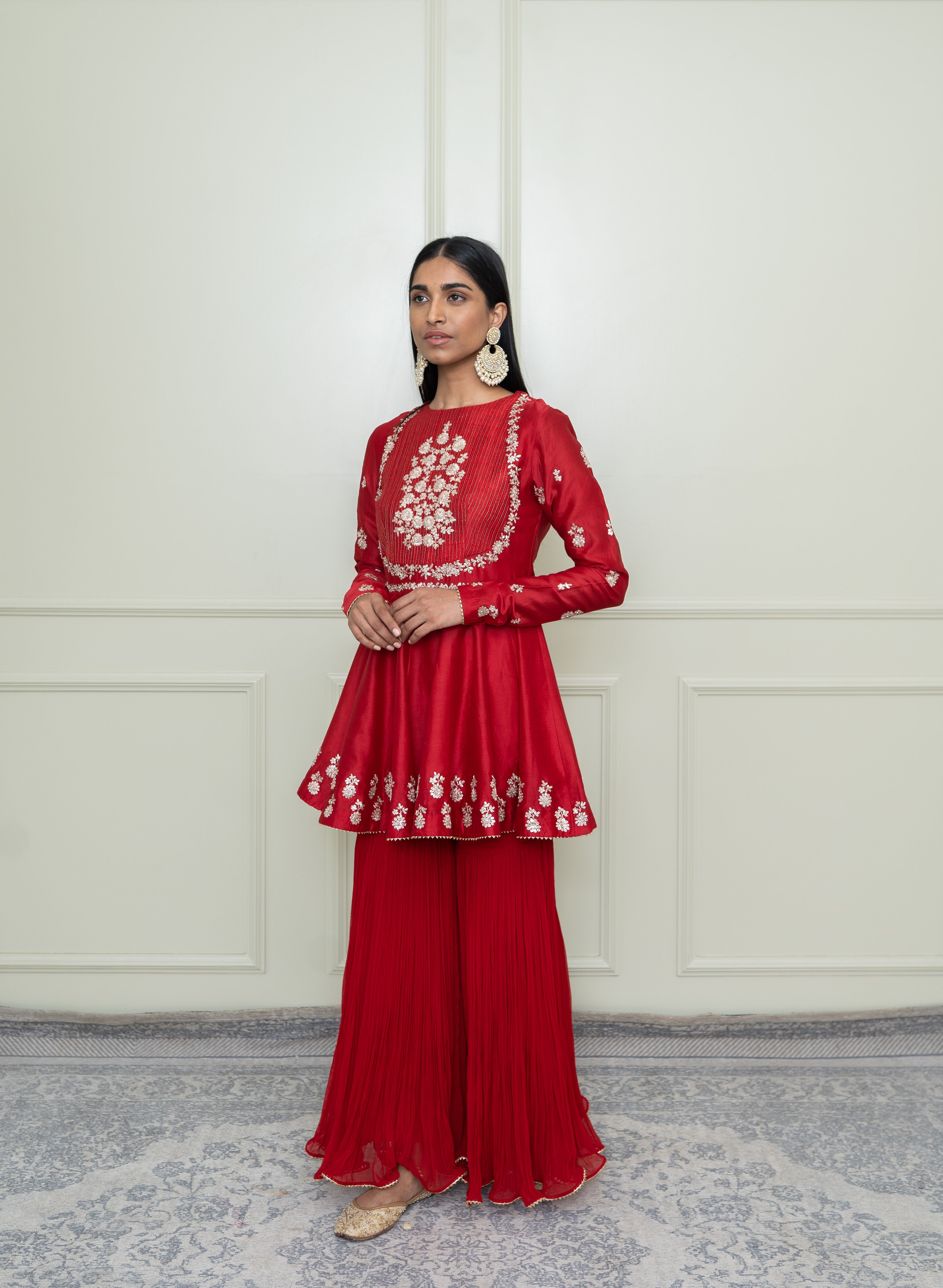 Shahana-Scarlet Red Georgette Gharara Set