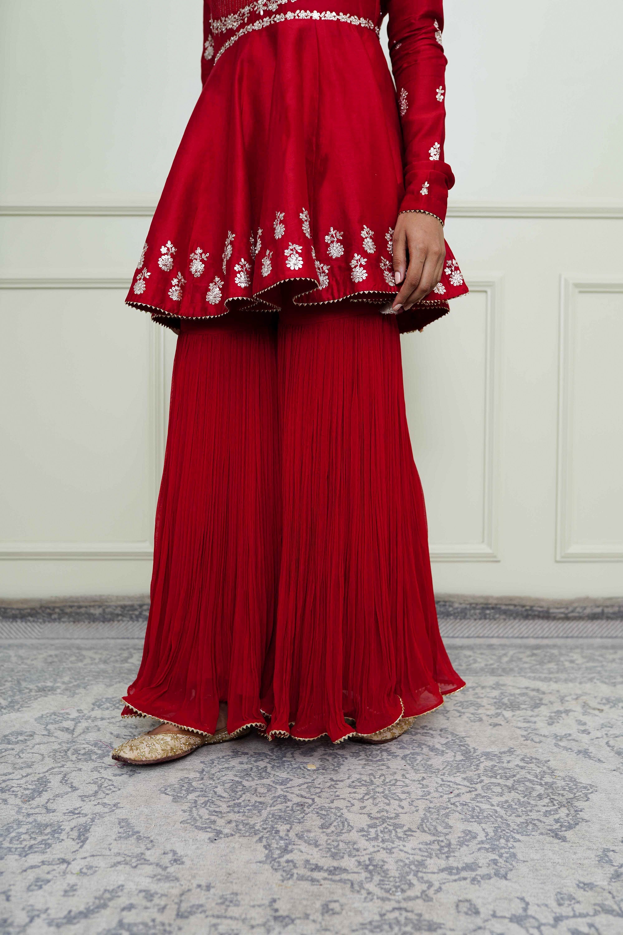 Shahana-Scarlet Red Georgette Gharara Set