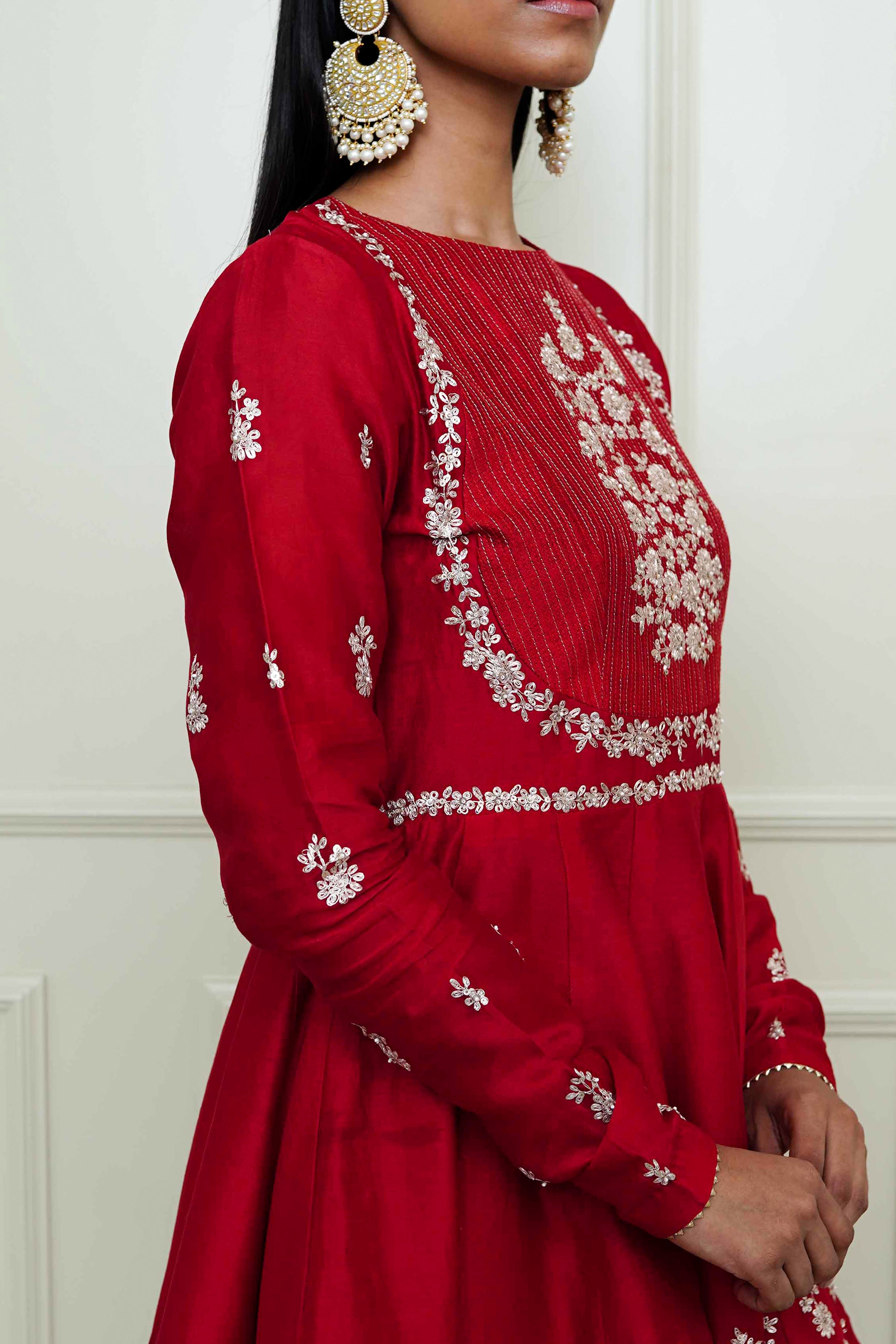 Shahana-Scarlet Red Georgette Gharara Set