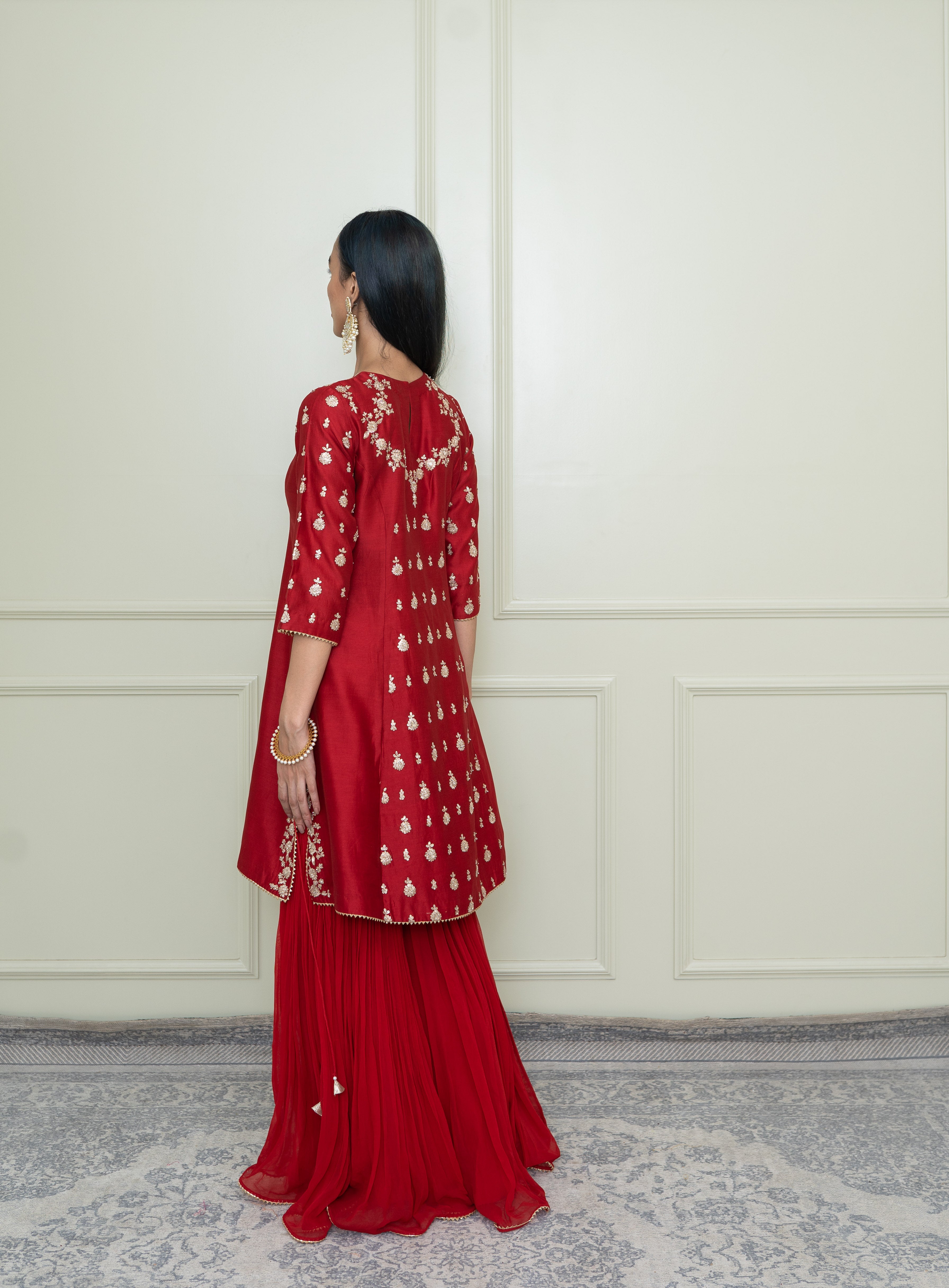 Shahira- Scarlet Red Georgette Gharara Set