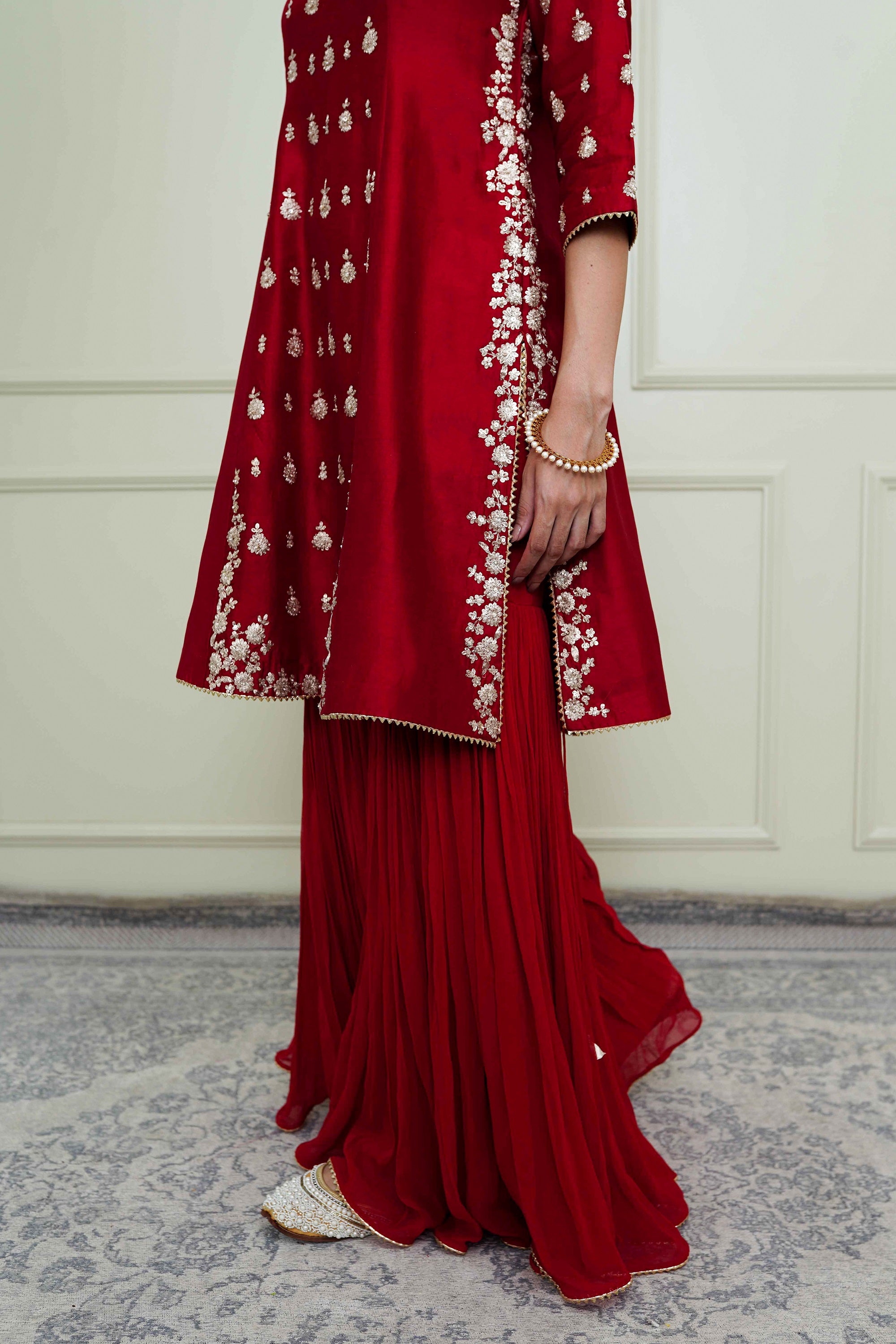 Shahira- Scarlet Red Georgette Gharara Set