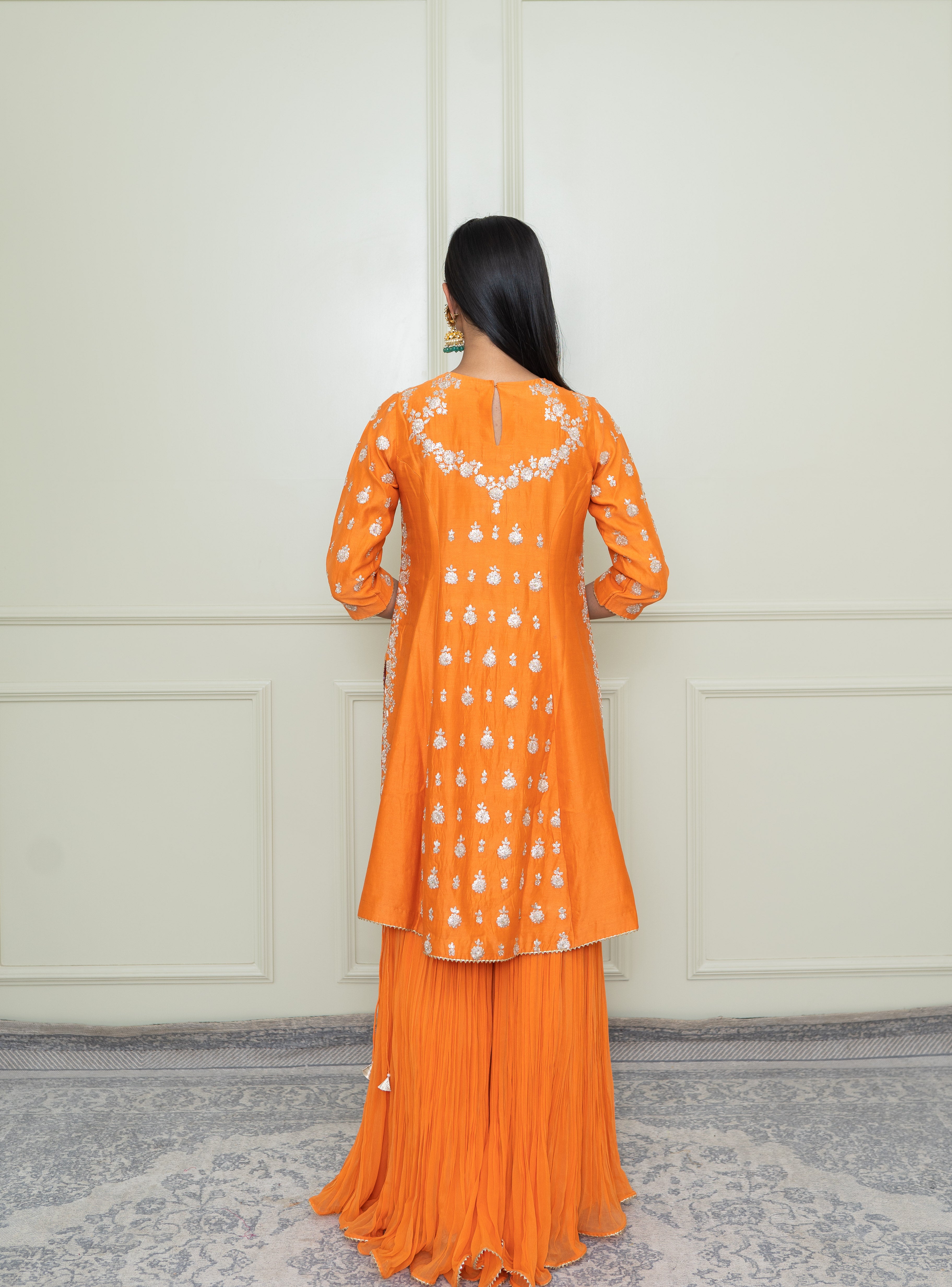 Shahira-Pumpkin Orange Tilla Embroidered Kurta Set