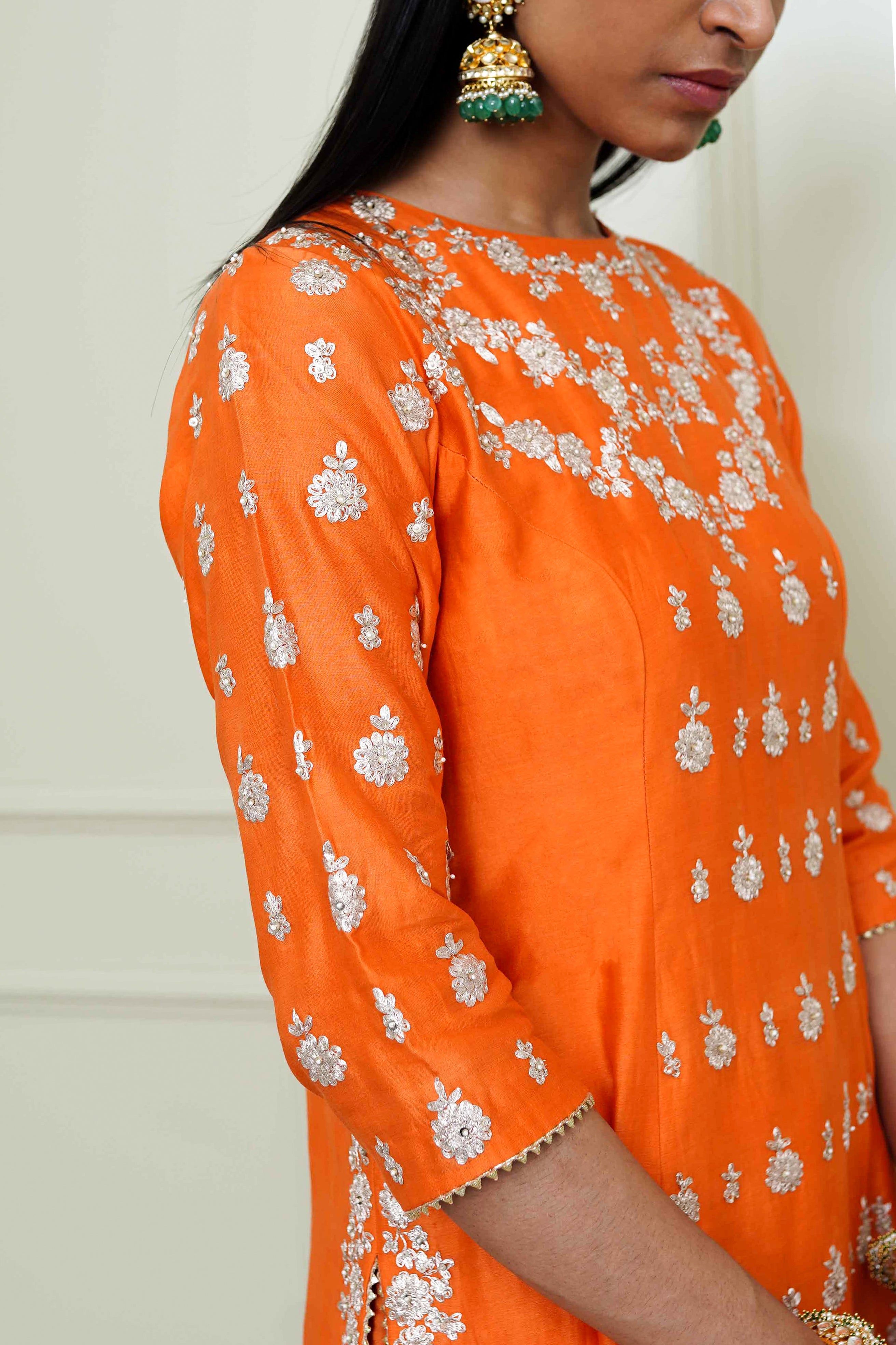 Shahira-Pumpkin Orange Tilla Embroidered Kurta Set