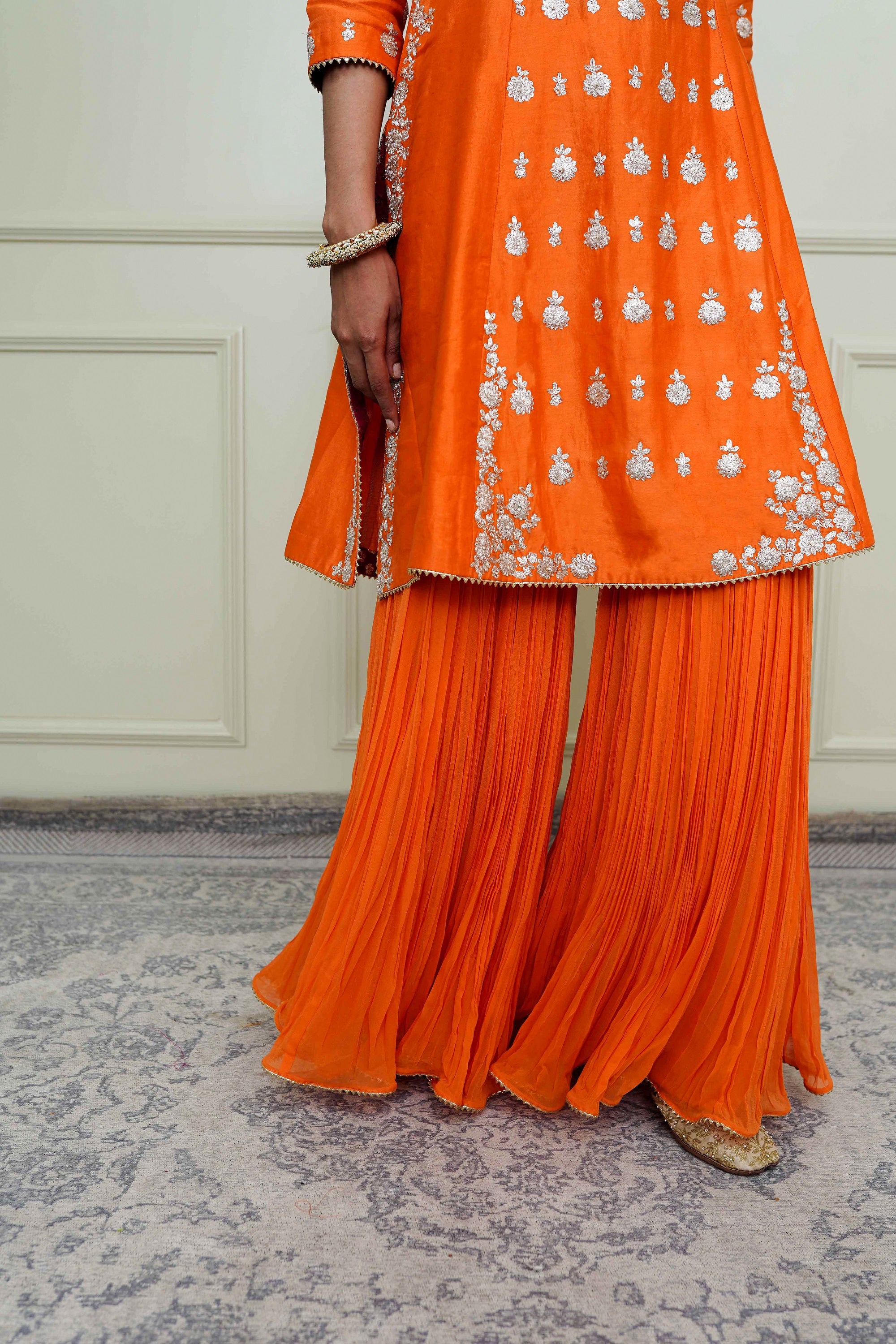 Shahira-Pumpkin Orange Tilla Embroidered Kurta Set