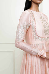 Taarini-Pearl Pink Tilla Embroidered Anarkali Set