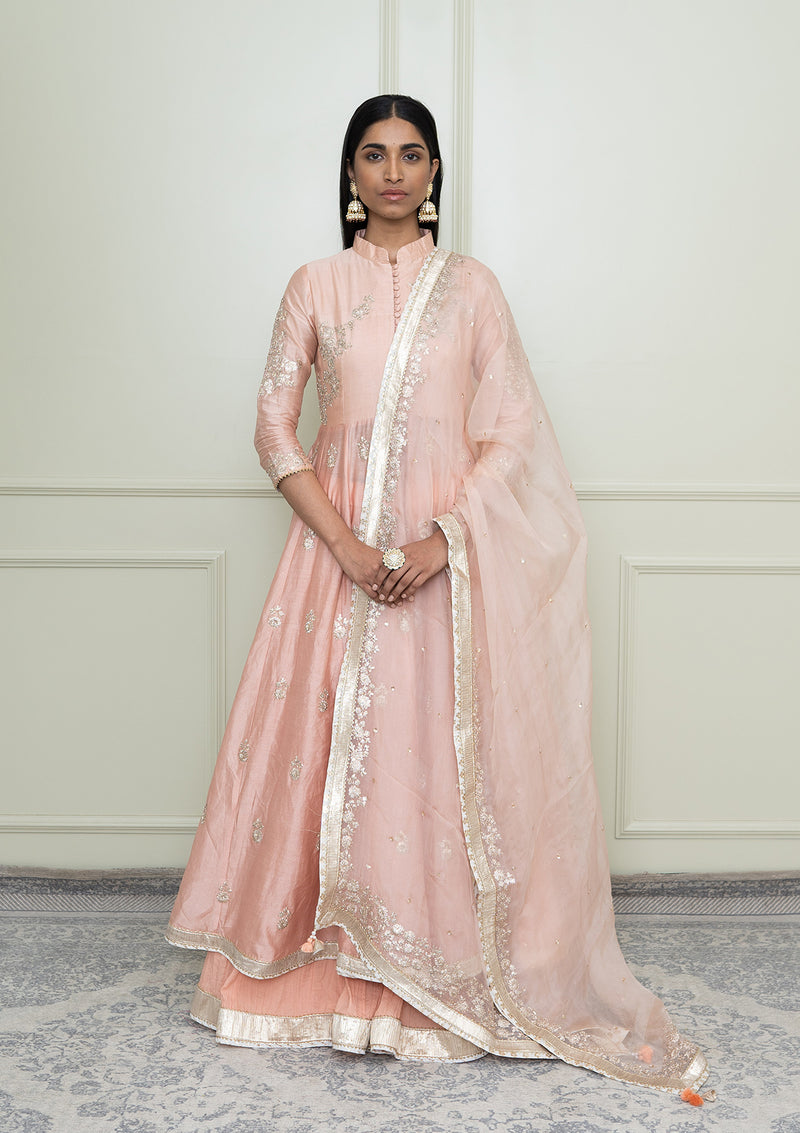 Taveshi-Pearl Pink Pearl Embroidered Anarkali Set