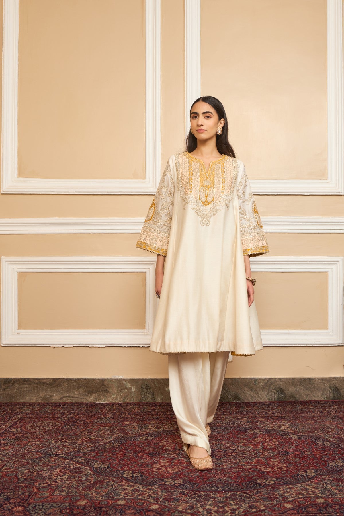 Masoom Minawala IN MOHSINA - DAISY IVORY SHORT KALIDAAR CHOGA WITH SALWAR