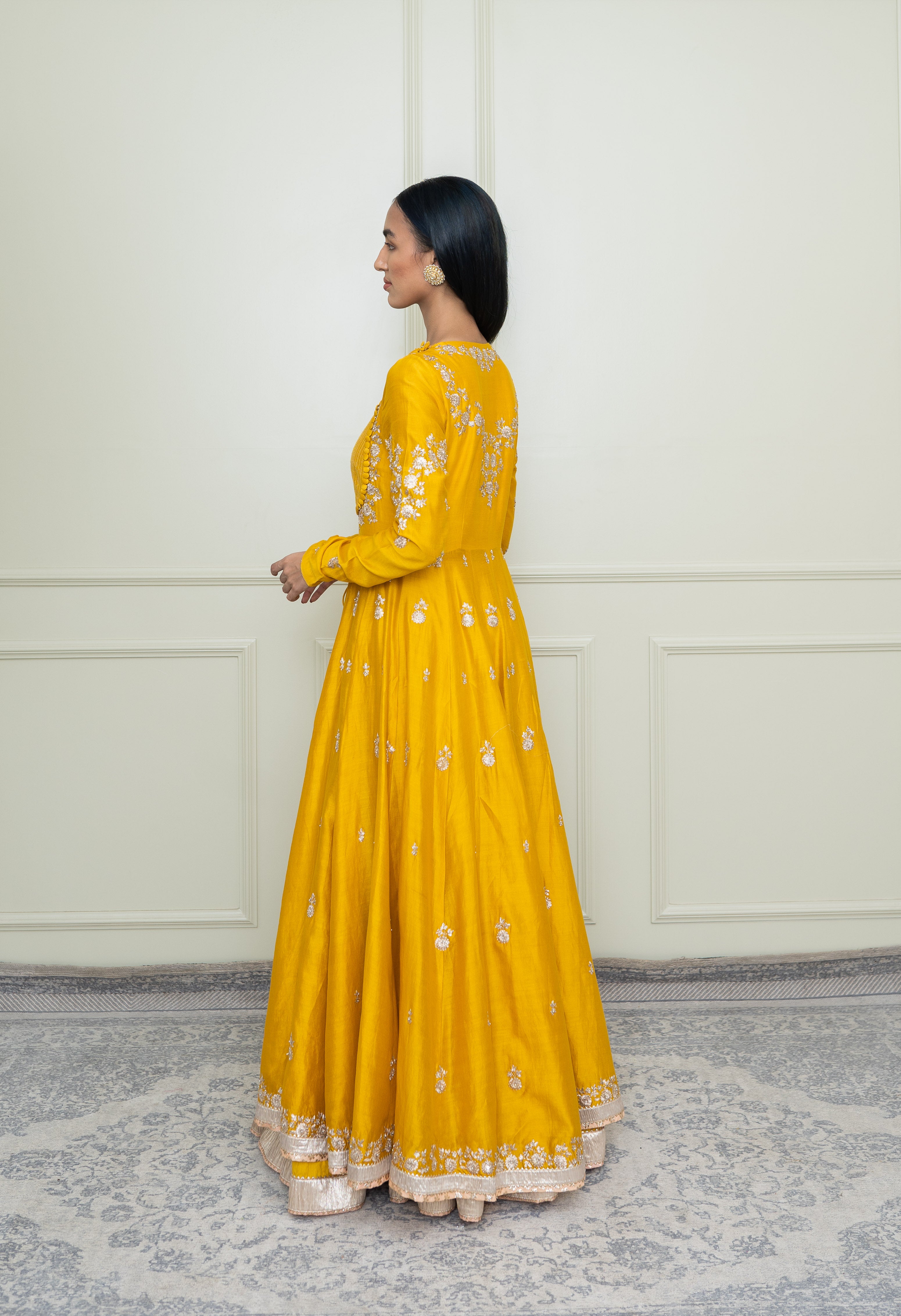 Taarini- Glaze Mustard Tilla Embroidered Anarkali Set