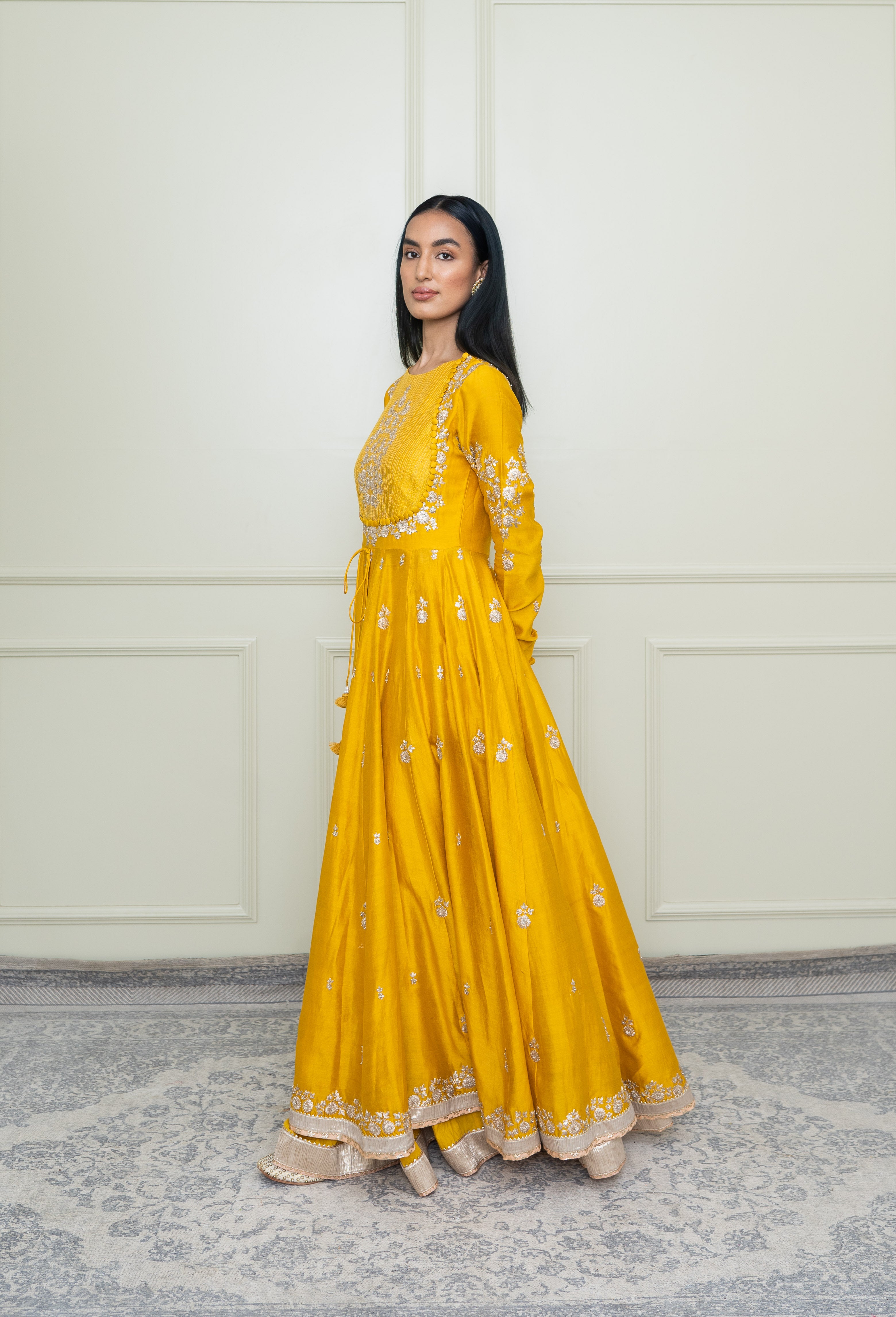 Taarini- Glaze Mustard Tilla Embroidered Anarkali Set